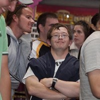 Confident man in crowd